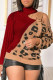 Red Sexy Patchwork Leopard Zipper O Neck Tops