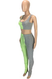 Green Polyester Casual Solid pencil Sleeveless Two Pieces