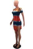 Yellow Sexy Print Tie-dye O Neck Asymmetrical Dresses