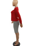 Red Sexy Solid Patchwork O Neck Long Sleeve Two Pieces