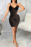 Grey Sexy Solid See-through Mesh Halter Pencil Skirt Dresses