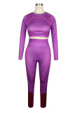 Purple Casual Solid Split Joint O Neck Long Sleeve Two Pieces