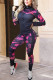 Black Casual Sportswear Print Patchwork Zipper Collar Long Sleeve Two Pieces