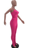 rose red Milk Silk Fashion Sexy adult Ma'am Solid Draped Two Piece Suits pencil Sleeveless Two Pieces