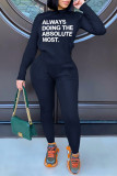 Red Fashion Casual Letter Print Basic O Neck Long Sleeve Two Pieces