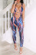 Brownness Fashion Sexy Print Hollowed Out Backless V Neck Skinny Jumpsuits