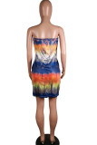 Blue Milk. Fashion Sexy adult Ma'am Off The Shoulder Sleeveless Wrapped chest Step Skirt Knee-Length Tie and dye Dresses