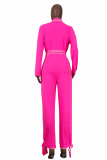 Pink Casual Solid Patchwork High Opening V Neck Straight Jumpsuits