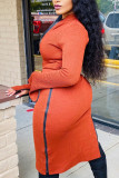 Orange Red Casual Solid O Neck Long Sleeve Two Pieces