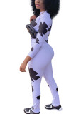 White Fashion Casual Adult Print Patchwork Pullovers O Neck Long Sleeve Regular Sleeve Regular Two Pieces