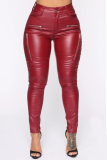 Black Sexy Solid Zipper Skinny Mid Waist Pencil Bottoms