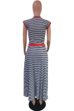 Red Casual Striped Patchwork O Neck Straight Dresses
