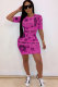 rose red Polyester Sexy Cap Sleeve Short Sleeves O neck Step Skirt Mini Patchwork Print Club Dresses