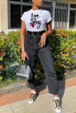 White Fashion Casual Letter Print Basic Tops