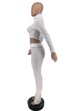 White Casual Solid Patchwork Turtleneck Long Sleeve Two Pieces