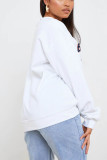 White Casual Print O Neck Tops