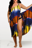 Yellow Fashion Sexy Tie-dye Print Backless Beach Dress