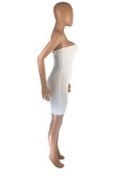 White Sexy Solid Hollowed Out Backless One Shoulder Sleeveless Dress