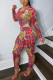 Red Fashion Print O Neck Skinny Jumpsuits