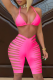 Pink Sexy Solid Hollowed Out Swimwears