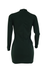 Army Green Casual Solid Bandage Half A Turtleneck Lantern Skirt Dresses