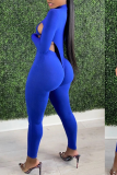 Blue Sexy Solid Patchwork Half A Turtleneck Long Sleeve Two Pieces