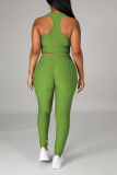 Red Sportswear Solid Patchwork O Neck Sleeveless Two Pieces