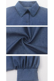 Dark Blue Polyester Fashion adult Sexy Cap Sleeve Long Sleeves Mandarin Collar Swagger Mid-Calf Solid Patchwor