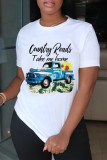 White Fashion Casual Print Pullovers O Neck T-Shirts