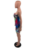 Multicolor Fashion Sexy Print Backless Strapless Skinny Romper
