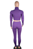 purple Casual Sportswear Solid Turtleneck Long Sleeve Pile Up Sleeves Regular Two Pieces