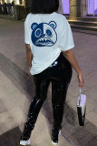 White Fashion Casual Print Basic O Neck Tops
