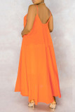 Orange Sexy Casual Solid Backless Spaghetti Strap Sleeveless Dress