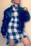 Black And White Street Plaid Patchwork Turndown Collar Irregular Dress Dresses