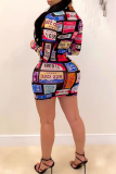 Black Sexy Print Split Joint O Neck Pencil Skirt Dresses