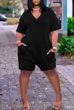 Red Fashion Casual Solid Basic V Neck Regular Rompers