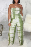 Green Polyester Sexy Patchwork Straight Sleeveless Two Pieces