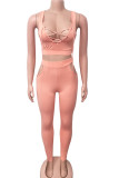 Pink Milk Silk Fashion Sexy adult Ma'am Patchwork Solid Two Piece Suits pencil Sleeveless Two Pieces
