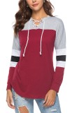 Red Fashion Regular Hooded Full Hollow Out sestva moja Solid Patchwork Regular Tees & T-shirts