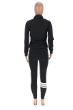 Black Casual Print Patchwork Turtleneck Long Sleeve Two Pieces