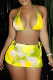 Yellow Sexy Print Frenulum Halter Sleeveless Two Pieces