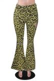 Yellow Polyester Zipper Fly Sleeveless Mid Old Zippered washing camouflage Boot Cut Pants