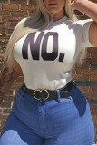 White Fashion Casual Letter Print Basic O Neck Tops