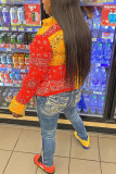 Yellow Fashion Casual Print Cardigan Outerwear