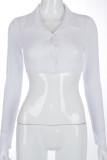 White Casual Solid Patchwork Turndown Collar Mid Waist Tops