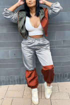 Silver Fashion Casual Patchwork Split Joint Hooded Collar Long Sleeve Two Pieces