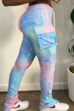 Red Sportswear Patchwork Tie-dye Skinny High Waist Speaker Bottoms