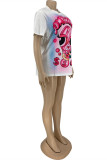 White Fashion Casual Print Basic O Neck T-Shirts