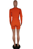 Orange Polyester Fashion Sexy adult Ma'am Solid Two Piece Suits pencil Long Sleeve Two Pieces