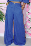 Baby Blue Fashion Casual Solid Basic High Waist Wide Leg Trousers